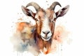 Watercolor goat portrait illustration on white background