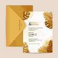 Watercolor gold boho wedding invitation