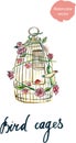 Watercolor gold cage for bird