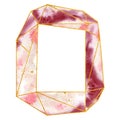 Watercolor gold frame in soft pastel pink and bordo colors. Polygonal shape. Place for your text Royalty Free Stock Photo