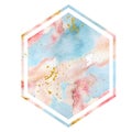 Watercolor gold frame in soft pastel pink colors. Polygonal shape. Place for your text Royalty Free Stock Photo