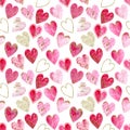 Watercolor gold glitter and pink hearts background. Romantic seamless pattern. Valentine\'s Day hearts background Royalty Free Stock Photo