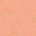 Watercolor gold ornamental line seamless pattern with hearts on