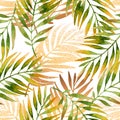 Watercolor and golden graphic palm leaf seamless pattern. Royalty Free Stock Photo