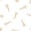 Watercolor golden vintage keys seamless pattern on white Royalty Free Stock Photo