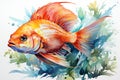 Watercolor goldfish with beautiful flowers for background