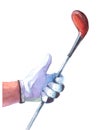 Watercolor golf stick in hands illustration isolated