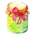 Watercolor gooseberry jam jar bow isolated