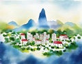 Watercolor of Gorgeous Elfic City Royalty Free Stock Photo