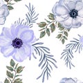 Watercolor gouache anemone floral and leaves hand drawn floral Royalty Free Stock Photo