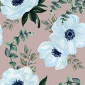 Watercolor gouache anemone floral and leaves hand drawn floral Royalty Free Stock Photo