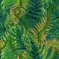 Watercolor gouache branches with leaves and Hand drawn illustration tropical rainforest seamless pattern invitations fabric