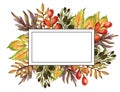 Watercolor gouache drawing colorful leaves branches set of autumn fall seasons arrangement wreath banner frame border hand painted Royalty Free Stock Photo