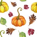 Watercolor gouache vintage autumn and fall seasons seamless pat