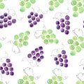 Watercolor grapes fruit clipart. Seamless pattern digital paper. Hand drawn illustration