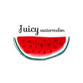 Watercolor graphic Juice watermelon with text . Concept for web, print posters, textile, kitchen, restaurant, fabric. Illustration