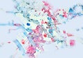 Watercolor paint gray blue pink vivid shapes, forms and sparkling lights, abstract background Royalty Free Stock Photo