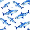 Watercolor great white shark seamless pattern . Ocean seamless pattern Royalty Free Stock Photo