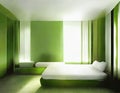 Watercolor of green bedroom hotel room bedsit design idea Royalty Free Stock Photo