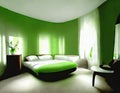 Watercolor of green bedroom hotel room bedsit design idea Royalty Free Stock Photo