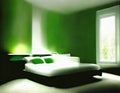 Watercolor of green bedroom hotel room bedsit design idea Royalty Free Stock Photo