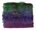 Watercolor green blue and purple gradient like a space. Colorful cold hand drawn stain on white background Royalty Free Stock Photo