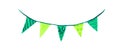 Watercolor green Christmas flags. Decoration on white isolated background