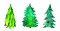 Watercolor green Christmas trees set Royalty Free Stock Photo