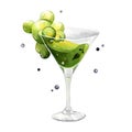 Watercolor green cocktail with a ghost in a martini glass. With bubbles. Halloween. Royalty Free Stock Photo