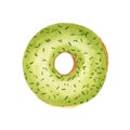 Watercolor green donut with sprinkles isolated Royalty Free Stock Photo