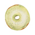 Watercolor green donut with sprinkles isolated on white background Royalty Free Stock Photo