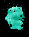 Watercolor green emerald abstract splash on black background