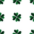 Watercolor green four-leaf clover leaves. St. Patrick Day background. Charity. Hand painted illustration Royalty Free Stock Photo