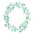 Wreath with branches,leaves,foliage,berries.