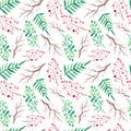 Watercolor Green Leaves And Branches Seamless Pattern