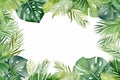 Watercolor green leaves frame on white background. Hand drawn illustration, Hand-painted wreaths and floral frames with watercolor Royalty Free Stock Photo