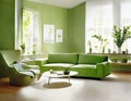 Watercolor of Green modern living room with staged Royalty Free Stock Photo