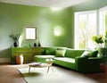 Watercolor of Green modern living room with staged Royalty Free Stock Photo