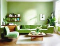 Watercolor of Green modern living room with staged Royalty Free Stock Photo