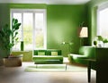 Watercolor of Green modern living room with staged Royalty Free Stock Photo