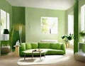 Watercolor of Green modern living room with staged Royalty Free Stock Photo