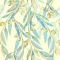 Watercolor green olives.Olive branches. Fashionable and quality pattern. Royalty Free Stock Photo