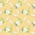 Watercolor green pears seamless pattern. Summer fruit background for textile, packing, decor design. Pear and slices with green Royalty Free Stock Photo