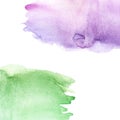 Watercolor green, purple, pink background, blot, blob, splash of pink   green paint on white background. Watercolor sky, grass spo Royalty Free Stock Photo