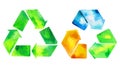 Watercolor green recycle icon and watercolore recycled water icon
