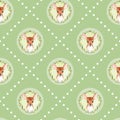 Watercolor green vintage seamlessl pattern with fawns 1