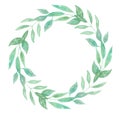 Watercolor Green Wreath Leaves Frame Wedding Spring Summer Garland Olive Royalty Free Stock Photo