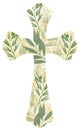 Greenery cross clip art. Religion cross with eucaliptus floral illustration. Bouquet of leaves branch. composition for