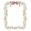 Watercolor Greenery Floral Frame with flowers, bows and ribbons Royalty Free Stock Photo