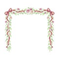 Watercolor Greenery Floral Frame with flowers, bows and ribbons Royalty Free Stock Photo